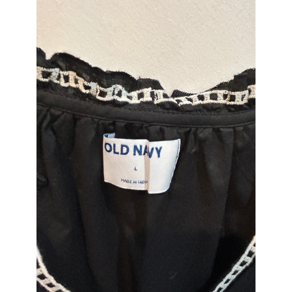 Old Navy Black Embroidered Peasant Dress Short Sleeve Summer Casual Cute L - Picture 5 of 9